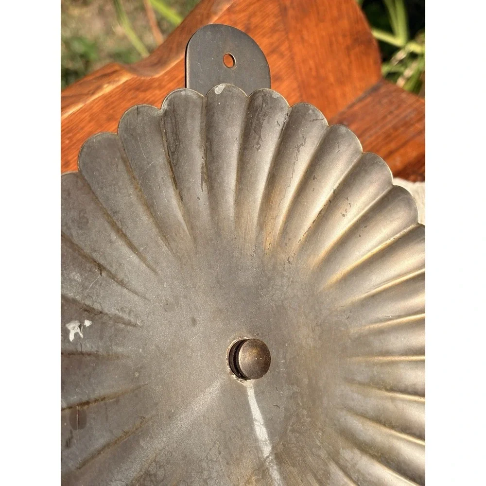 Vintage Tin Round Reflector Crimped Wall Sconce Candle Holder Prim Folk Decor